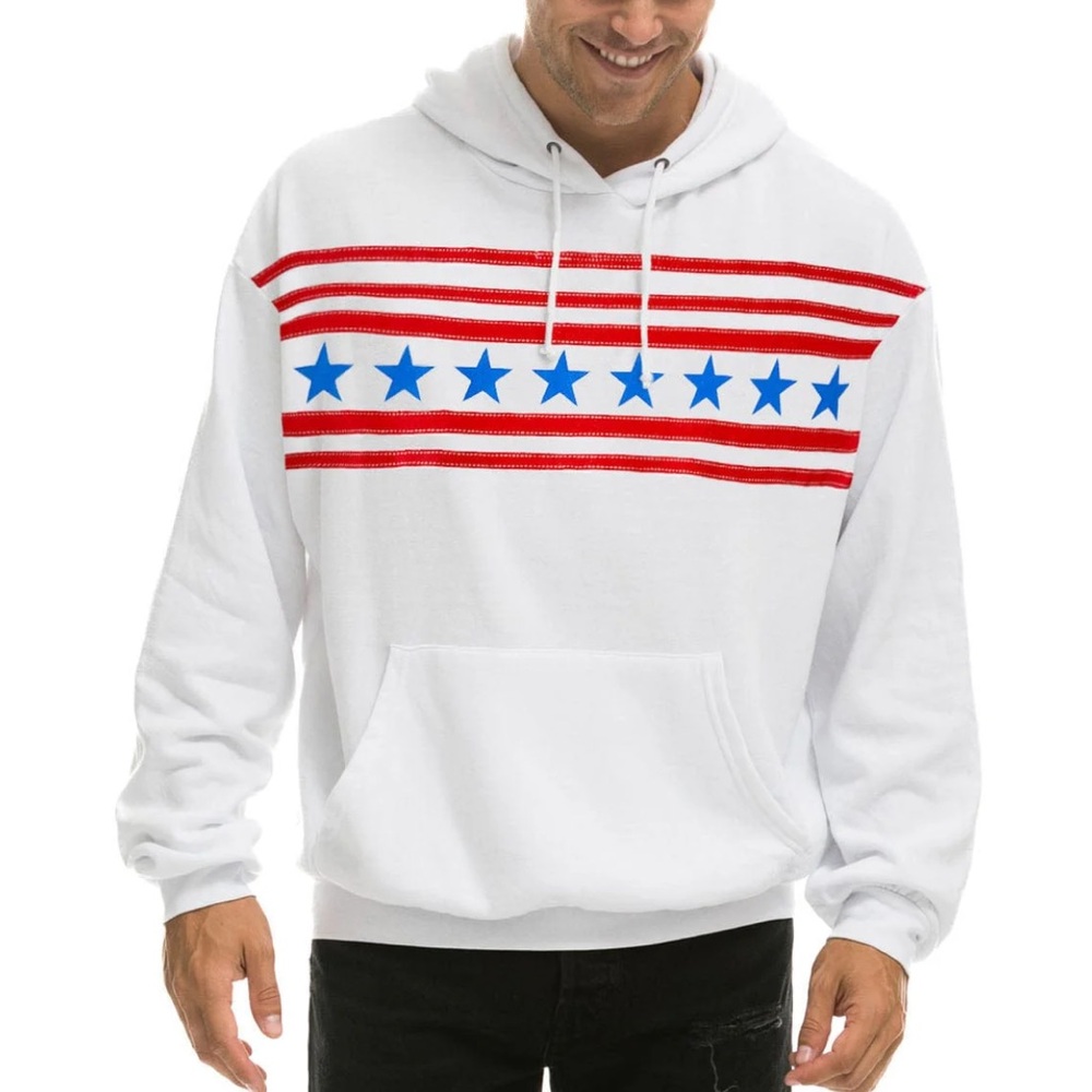 Aviator Nation Stars Relaxed Pullover Hoodie White USA XL Patriotic 4th July